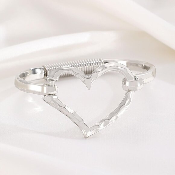 Chunky Gold Heart Cross Cuff Bracelet for Women, Hammered Handmade Jewelry - Picture 2 of 7